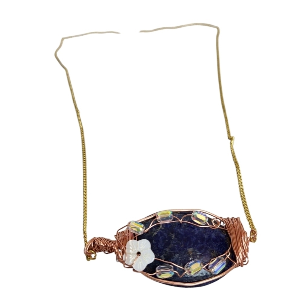 Natural Sodalite Necklace Artisan  Wire-Wrapped Crystal